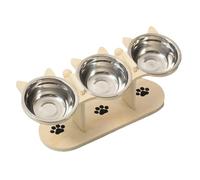 15° Tilted Cat Feeding Bowls Inclined Food with Wooden Stand Stainless Steel Kitten Puppy Dishes Feeding Station for Home Balcony Living Room Apartment Indoor Outdoor