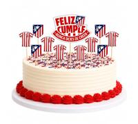 15 Toppers Atletico de Madrid para Decoracion de Tartas de Cumpleaños, Adornos para Tartas y Pasteles del Atleti, Topper Tarta Cumpleaños para Fiesta Atleti (FELICIDADES)