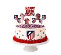 15 Toppers Atletico de Madrid para Decoracion de Tartas de Cumpleaños, Adornos para Tartas y Pasteles del Atleti, Topper Tarta Cumpleaños para Fiesta Atleti (HAPPY BIRTHAY)