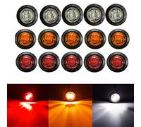 15 Uds. Luces de posición laterales para remolque redondas de 3/4 pulgadas, universales para coche, remolque, camión, autobús, furgoneta, resistente al agua, 24V (amarillo 5 + blanco 5 + rojo 5)