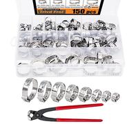 150 abrazaderas de manguera de acero inoxidable 304 con pinza de abrazadera para oreja, kit surtido de abrazaderas de manguera de crimpado de 6 a 23,5 mm, herramientas de engarzado, perfectas para