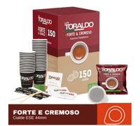 150 Cápsulas Caffè Toraldo Fuerte & Cremoso 150 Vasos 150 Paleta 150 Azúcar