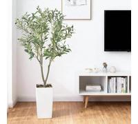 150 cm de Olivo Artificial Realista, Planta Falsa Interior con Aceitunas, Blanco Maceta, guijarros, Multi Rama y follaje, sin Mantenimiento, Planta Artificial Decoraciones para Sala de Estar, Oficina