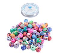 150 cuentas de arcilla suave de colores mezclados, 1 rollo de alambre para cuentas, cuentas sueltas estampadas, cuentas de pelo trenzado impresas, adecuadas para manualidades