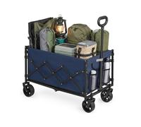 SONGMICS Carro de Mano Plegable, Carreta, Carrito de Jardín, Compacto y Pequeño, con Asa, con 4 Ruedas Reforzadas, 2 Universales, Carga hasta 150 kg, 150 L, Exterior, Azul Noche GFW150QE01