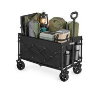 SONGMICS Carro de Mano Plegable, Carreta, Carrito de Jardín, Compacto y Pequeño, con Asa, con 4 Ruedas Reforzadas, 2 Universales, Carga hasta 150 kg, 150 L, Exterior, Negro Tinta GFW150BH01