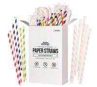 150 pajitas desechables de papel biodegradables, sin plástico, para fiestas, cumpleaños, bodas, decoraciones de bricolaje, 6 colores brillantes, ecológicas