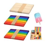 150 palillos de madera, helado de madera de colores, 114 x 10 x 2 mm, materiales de juego creativos hechos a mano para niños, adecuados para la fabricación de helados de bricolaje, artesanía creativa.