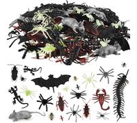 150 PCS Bugs realistas arañas cucarachas centípedes escorpiones moscas insectos broma caja para suministros de fiesta de Halloween, PLULON plástico truco broma juguetes el día del tonto de abril broma