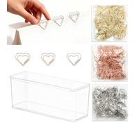 150 pcs Clip de Papel en Forma de Corazón de Metal con caja de Almacenamiento Marcadores de Página con Diseños Adorables Para Oficina Escuela aula Carpetas Postales y Decoración Oro Plata Oro Rosa