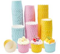 150 Pcs Moldes Magdalena Papel con Lunares Moldes Muffins Papel 3 Colores 6x5x4.5cm, Moldes Cupcakes para Horno Microondas y Air Fryer, Cápsulas para Cupcakes Muffins para Bodas, Fiestas de Cumpleaños