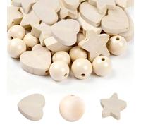 150 perlas de madera natural, bolas redondas de madera de 20 mm con agujero, bola de madera natural sin tratar con forma de estrella, perlas de madera para manualidades, joyas, pulseras, decoración