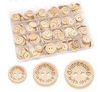 150 Piezas Botones de Madera, Natural Forma Redonda Botón Madera de Amor, 15 mm, 20 mm, 25 mm, para DIY Manualidades Decoraciones y Costura