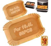 150 piezas de papel de horno para freidora de aire - Compatible con Ninja Flex Drawer AF500EU 10,4L, Cosori Dual Blaze Twinfry 10L & Cecotec 9000 - Incluye 100 unidades para 5,2 L y 50 para freidoras
