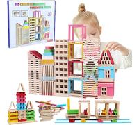 150 Piezas Juego de Construcción Madera,Bloques Madera Niños,Bloques Madera Colores,Juego de Construcción Bloques Madera,Montessori Juguetes Bloques de Construcción para Niños 3+Años Juguetes Regalo