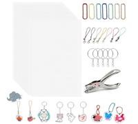 150 Piezas Kit de Plástico Mágico para Manualidades DIY, 15 Hojas A5 de Plástico de Colores para Niños, Incluye Accesorios de Llaveros y Troqueladora, Ideal para Creaciones de Regalos y Proyectos