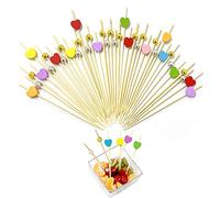 150 piezas Palitos de cóctel Accesorios de madera Palillos de comida Canapé de frutas Suministros decorativos para fiestas Bebidas Aperitivos Sándwich Nibbles Pincho Palillos de dientes Volante Dedo