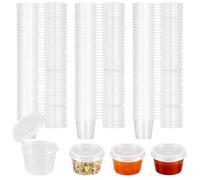 150 Piezas Tarros de Plastico con Tapa Pequeños, 25ml Contenedores de Plástico Recipientes Herméticos Comida Vasos, Indicado para Salsas, Sopas, Condimentos, Cremas (1oz)