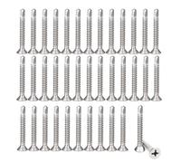 150 piezas Tornillos autoperforantes, 4,2 x 32 mm 410 Acero Inoxidable Cabeza Plana Avellanada Phillips, Tornillos de Madera de Cabeza Avellanada, para Láminas de Metal, Madera, Plata