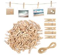 150 Pinzas Pequeñas Madera 3,5 cm con 10m Cuerda Yute - Pinzas Ropa Madera para Fotos, Manualidades, Decoración, Regalos y Calendario de Adviento