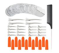 150 Protectores Escudo Térmico Redondo Agujero único con Plantillas Protector Pegamento PVC Graduaciones, Clips Pelo 20, Protector Dedos Pegamento 12 y Conjunto Peines para Extensiones Pelo