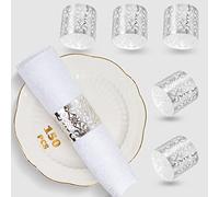 150 servilleteros de papel de aluminio cortados con láser, para bodas, fiestas, cenas, decoración de mesa, ocasiones especiales y servicios de catering (plateado)