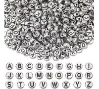 1500 Cuentas Plateadas Con Letras Planas Y Redondas, De 4 X 7 Mm,acrílicas, Pequeñas,de La A A La Z, Con Letras Negras, Espaciadoras,for Manualidades, Joyería, Pulseras,collares,trenzas Y Otros