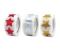 1500 pegatinas de estrellas con purpurina, 2,5 cm, pegatinas de recompensa para niños, autoadhesivas, para tarjetas de felicitación, regalos, manualidades (rojo, plata, dorado)