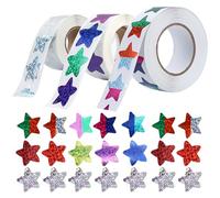 1500 Piezas Pegatinas Estrellas de Colores, 3 Rollos Autoadhesivas de Recompensa, Impermeable Pegatinas Motivadoras para Niños, Adhesivos Estrellas Purpurina para Decoración Álbumes Recortes