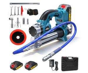 15000 PSI Engrasador a batería, motor sin escobillas, compatible Makita 18V | Caudal 8,8 oz/min, 2 Velocidades, Manguito 39,4 Pulg. Incluye 2 Baterías 2,0Ah y 3 Boquillas Para Maquinaria Pesada