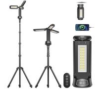 15000mAh Foco LED Recargable con Mando a Distancia, 5000LM Foco Exterior Batería, 5 Modos, Trípode Regulable de 2,08 m, Lámpara de Camping Regulable con Bolsa de Transporte para Taller, Emergencia