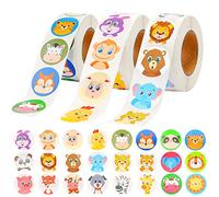 1500pcs Pegatinas de Recompensa para Niños - 3 Rollo Animales Infantiles Redondas, Motivacionales para Profesores de Escuela en 24 Diseños - Para Scrapbooking, Regalos, Escuela, DIY