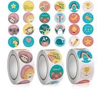 1500PCS Pegatinas de Recompensa, Pegatinas motivacionales Niños Pegatinas Motivación Pegatinas de Recompensa para Niños 3 Rollos Pegatinas Infantiles Motivadoras Redondas