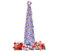 150cm Árbol de Navidad Plegable con Luces, Árbol de Pino de Navidad Artificial con 50 Luces LED, Arbol Lápiz con Soporte para Decoración Navideña Hogar Oficina
