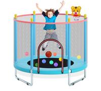 150cm Trampolín Infantil de para Uso Interior y Exterior con Red de Seguridad, Aro de Baloncesto y Lona de Salto Robusta, Impermeable, Ajustable y con Capacidad de Carga de hasta 200kg