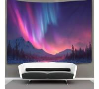 150cmx200cm Tapisserie Beautiful Aurora Boreal, Winter Landscape Painting Tenture Murale D'impression 3D Décoration Murale Pour Chambre Dortoir Fête