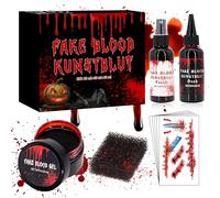 150ml Sangre Falsa + 5 Hojas Tatuajes Halloween, para Maquillaje Halloween, Pegatinas Halloween y Sangre Halloween para Niños Adultos, para Maquillaje Teatral, Escénico, Payaso, Zombie, Vampiro