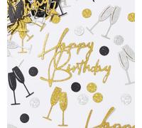 150pcs Confeti Cumpleaños Happy Birthday Oro Negro Plateado para Decoración Fiesta Cumpleaños Mesa