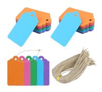 150PCS Etiquetas de Papel Kraft 4x7CM de Regalo Con Cuerda de Yute para Manualidades, Navidad, Cumpleaños (5 Colores)