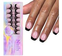 150pcs Negro Francés Consejos Prensa En Uñas Ataúd Corto Artificial Acrílico Manicura Arte Accesorios Para Niñas Decoración De Uñas De Moda