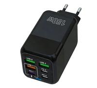 150W Cargador USB C 6 Puertos, 2 USB-C + 4 USB-A con Carga Rápida PD y QC 3.0, Estación de Carga para Móvil, Tablet, para iPhone, Samsung, para Xiaomi y Gadgets USB, Negro