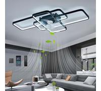150W Grande Ceiling Fan with Light Moderno Dimmable LED Ventilador Techo Con Luz Y Mando A Distancia Reversible 6 Velocidades Silencioso Lámpara Ventilador Techo Para Salón Dormitorio-Black||102cm