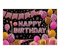 150x100cm Estampado de Leopardo Fondo de Feliz Cumpleaños, Fondo Fotografía con Estampado Guepardo para Adultos Mujeres Decoración Fiesta Cumpleaños Accesorios para Fotomatón