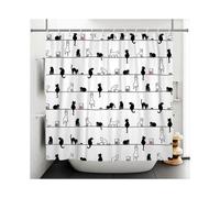 150x180cm Cartoon Cat Shower Curtains Funny Black and White Cat on Rope Waterproof Shower Curtain Bathtub Art Curtain Simple Bathroom Curtain with Hoo