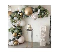 152 Pcs Olive Green Balloon Garland Arch Kit White Gold Confetti Balloons Retro Green Balloon And Gold Metallic Chrome Latex Balloons Set for Wedding_
