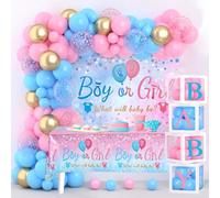 154 Piezas Decoración Revelacion Genero Bebe, Arco De Globos Rosas y Azul, Caja De Globos Con Gender Reveal Mantel, Globos Baby Shower Para Decoracion Fiesta, Bautizo, Decoración Baby Shower Niña Niño