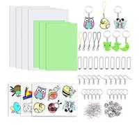 155 Piezas Shrink Plastic Magico Que Incluye 3 Papel Retráctil Que Brilla En La Oscuridad y 3 Plastico Magico Con Gráficos 4 Plastico Magico Transparente 145 Piezas De Accesorios De Llavero Adecuados
