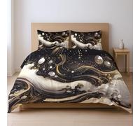 155 x 220 cm 2Piezas acogedora Funda de edredón Abstracto Arte vórtice Flujo de Agua con Cremallera Suave DormitorioRopa de Cama Apto para Adolescentes, Negro Dorado