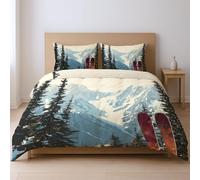 155 x 220 cm 2Piezas acogedora Funda de edredón Arte Bosque Nieve montaña Elegante con Cremallera Suave DormitorioRopa de Cama Apto para Adolescentes, Colorido