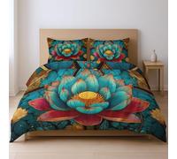 155 x 220 cm 2Piezas acogedora Funda de edredón Flores Loto Arte Vibrante de fácil Cuidado Suave DormitorioRopa de Cama Apto para Adolescentes, Colorido